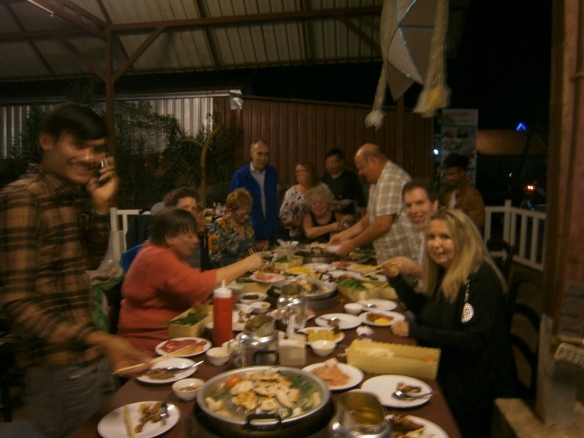 Not sure why this turned out blurry! This was the welcome dinner to sample the Lao BBQ. The vene was changed because another deluge of rain was expected and this was a covered patio. Fortunately the rain held off until we were all cozy in our beds.